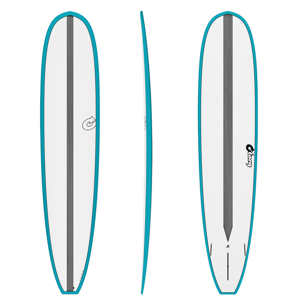 torq TET 9´1 - Longboard - White + Carbon Strip + Teal Rails